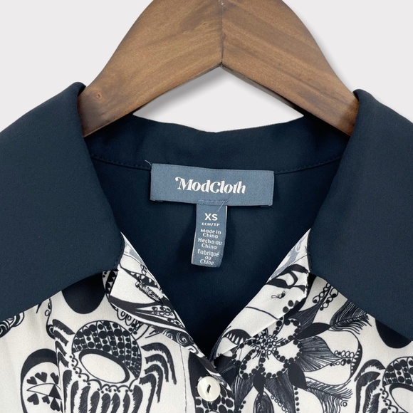 Modcloth White Blue‎ Floral Button Up Collared Dress Size XS - Picture 3 of 9